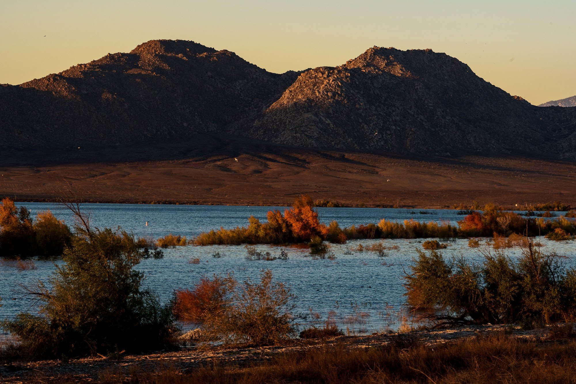 Lake Perris with hills in background