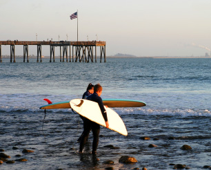 surfers waiting in the ocean