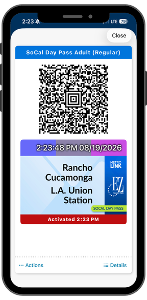 Metrolink App Activate Ticket Screen