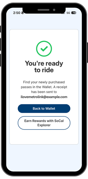 Metrolink App Confirmation Screen