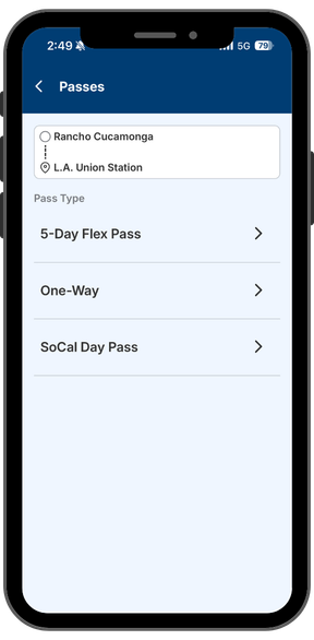 Metrolink App Select Ticket Screen