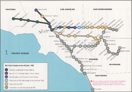 Metrolink service line map from 1992