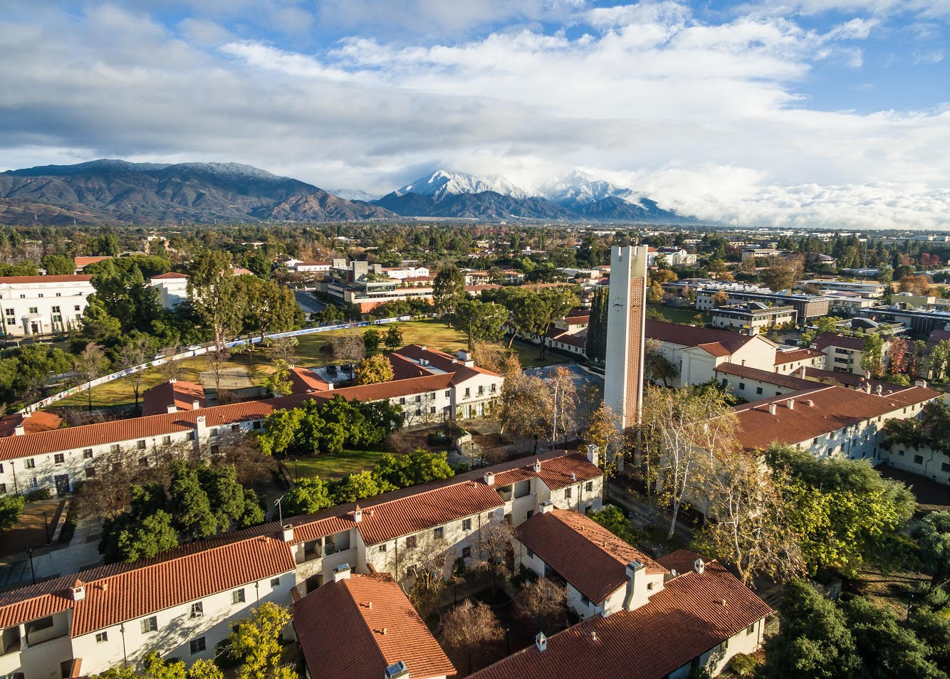 Overview of Claremont village with mountains in the background