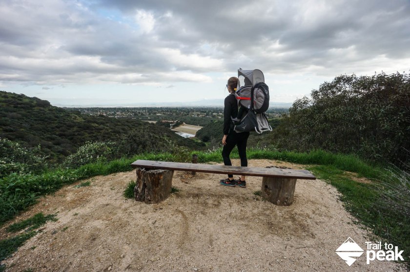 Hiker on a hill overlooking a city