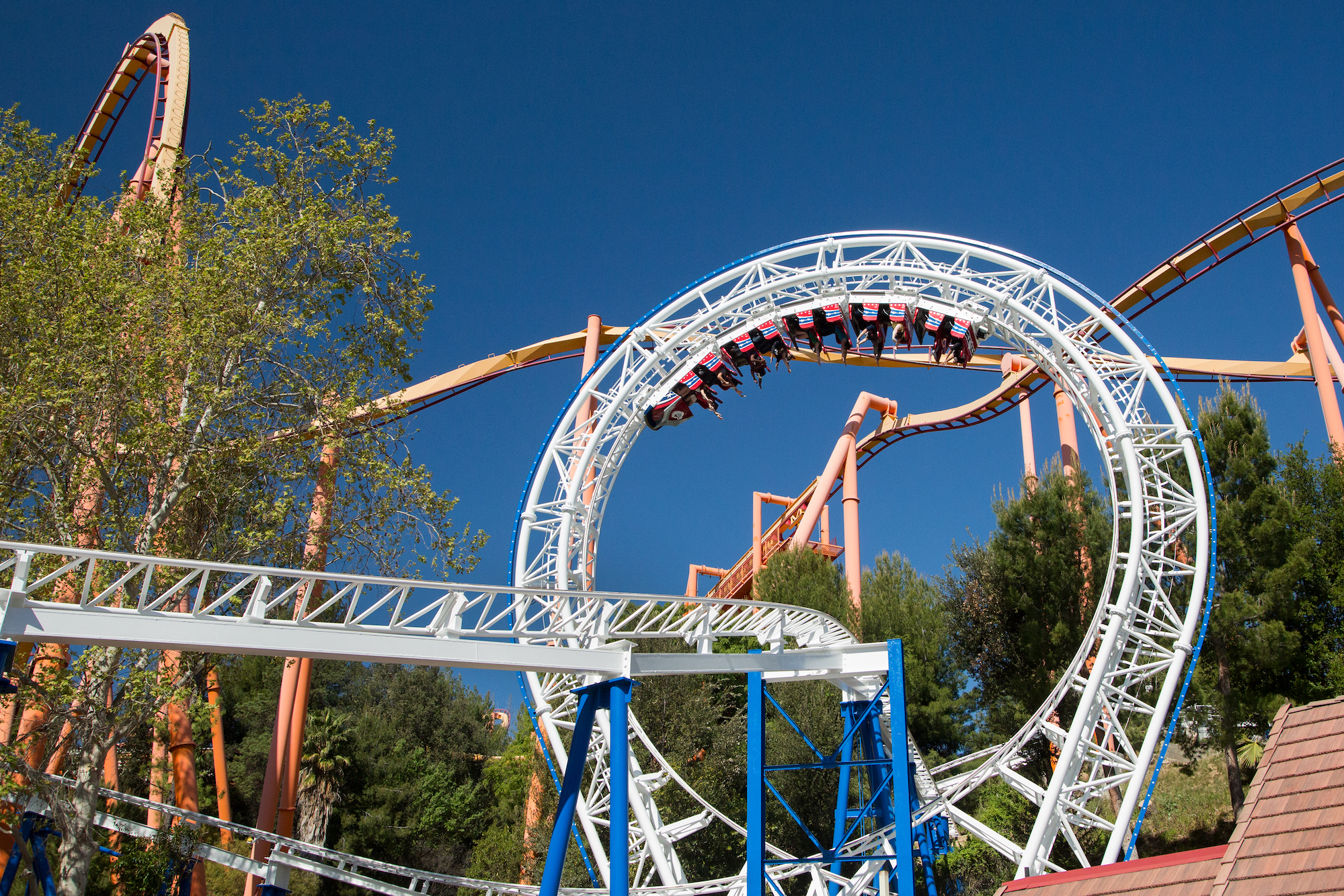 The loop of the roller coaster Revolution at Six Flags Magic Mountain