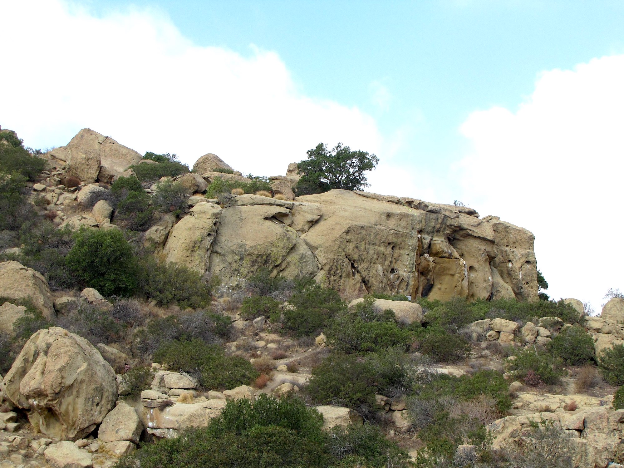 Boulders and rock formations with scattered vegetation