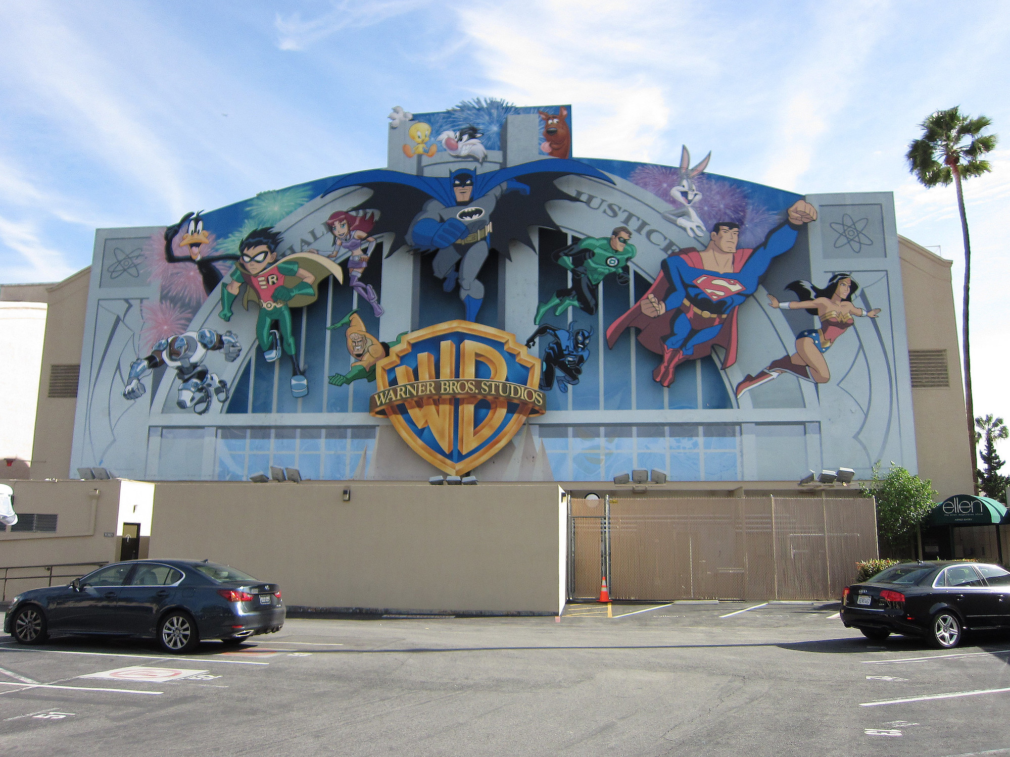Superhero mural at Warner Brothers Studios