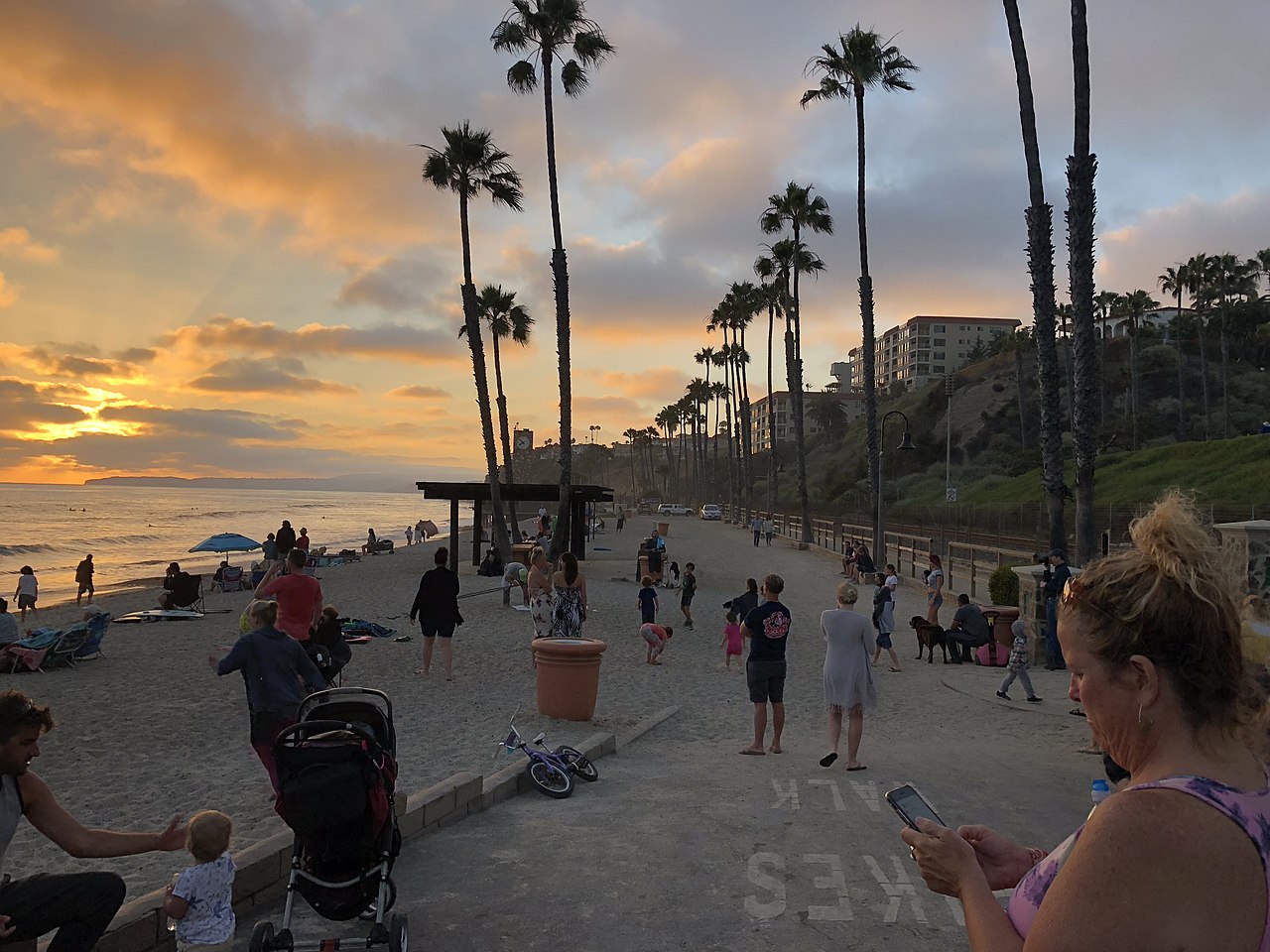 Pedestrians watching the sunset on the San Clemente Beach Trail