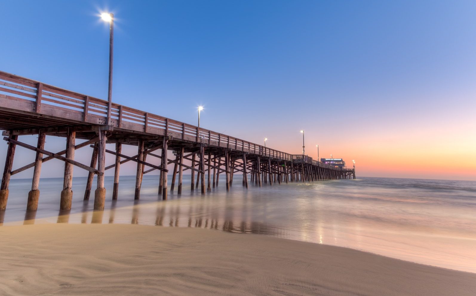 View of the Newport Beach pier from the sand