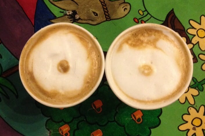 Looking from above into two coffee cups