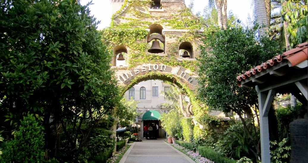 Archway over the entrance to the Mission Inn
