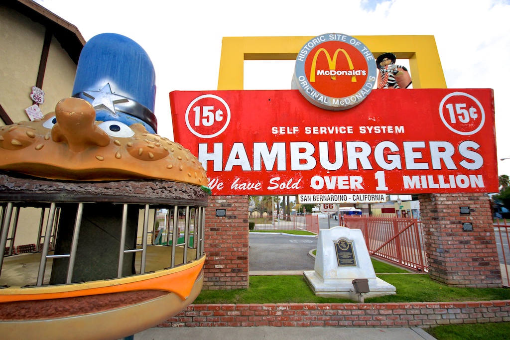 Original McDonalds Sign: 15 Cents Self Service System Hamburgers. We have sold over 1 Million. San Bernardino California