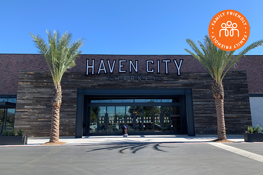 Entrance to Haven City Market.  Image stamped with Family Friendly badge.