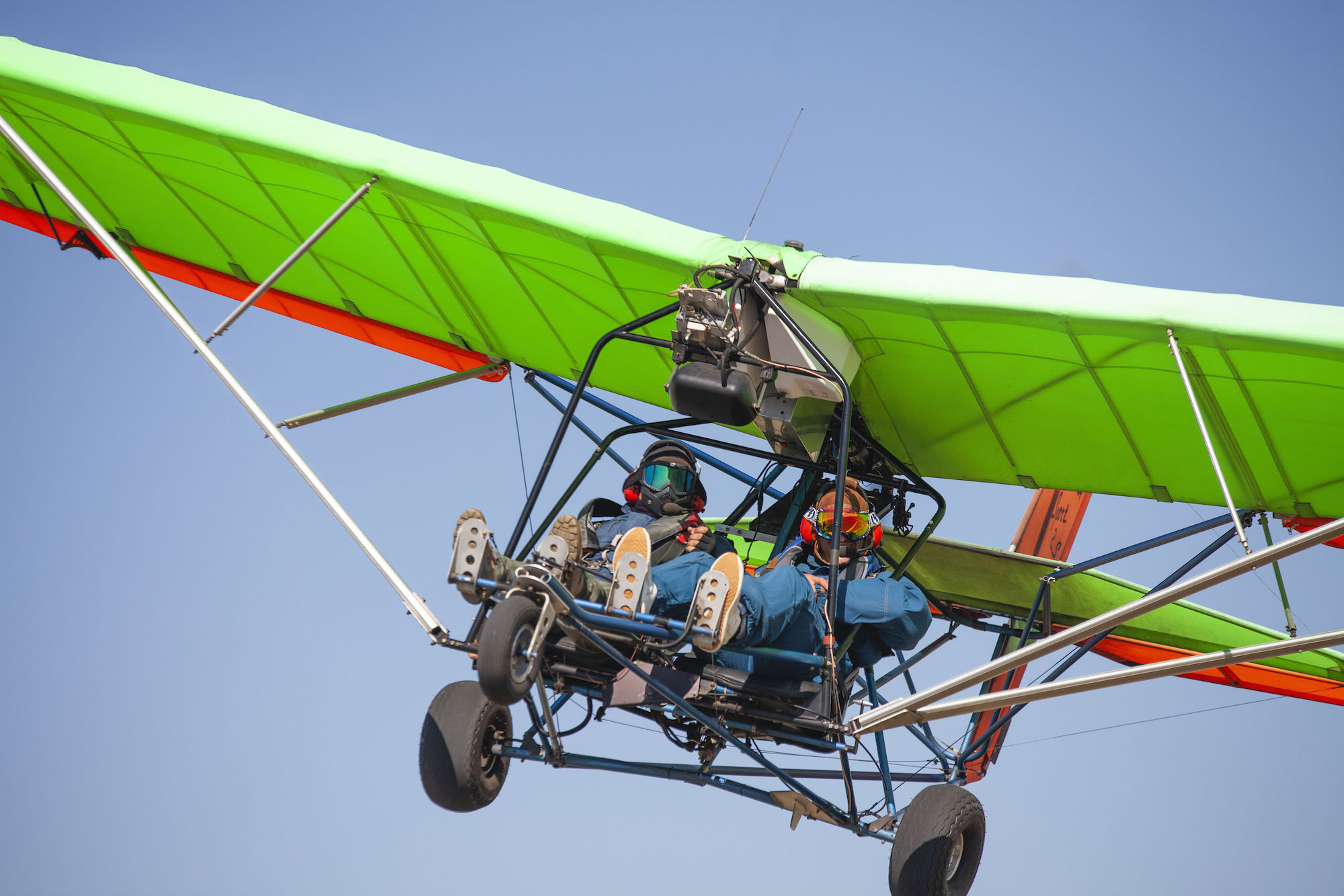 Two riders in a ultralight plane at Skyrider Ultralights in Camarillo