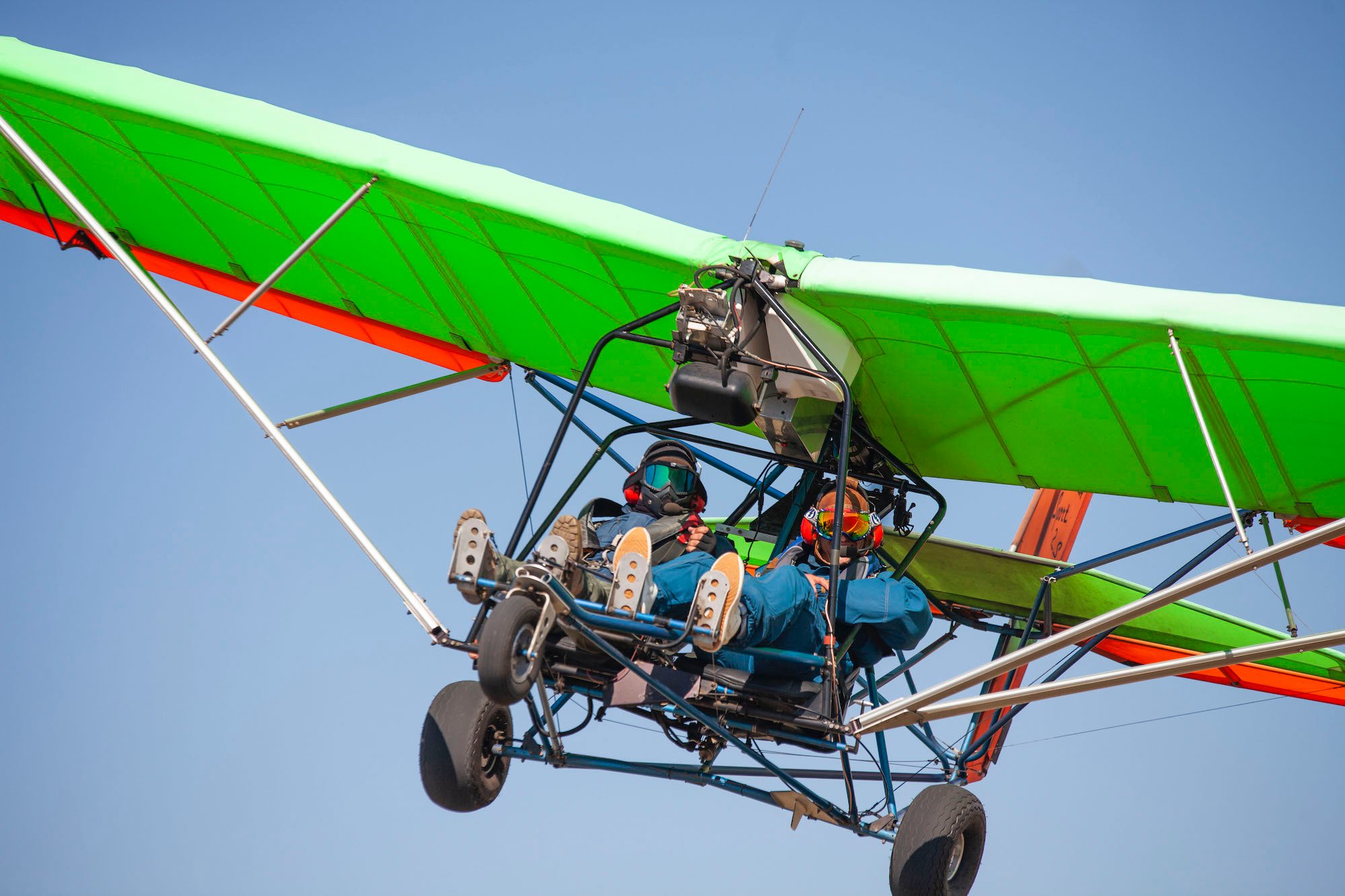 Two riders in a ultralight plane at Skyrider Ultralights in Camarillo