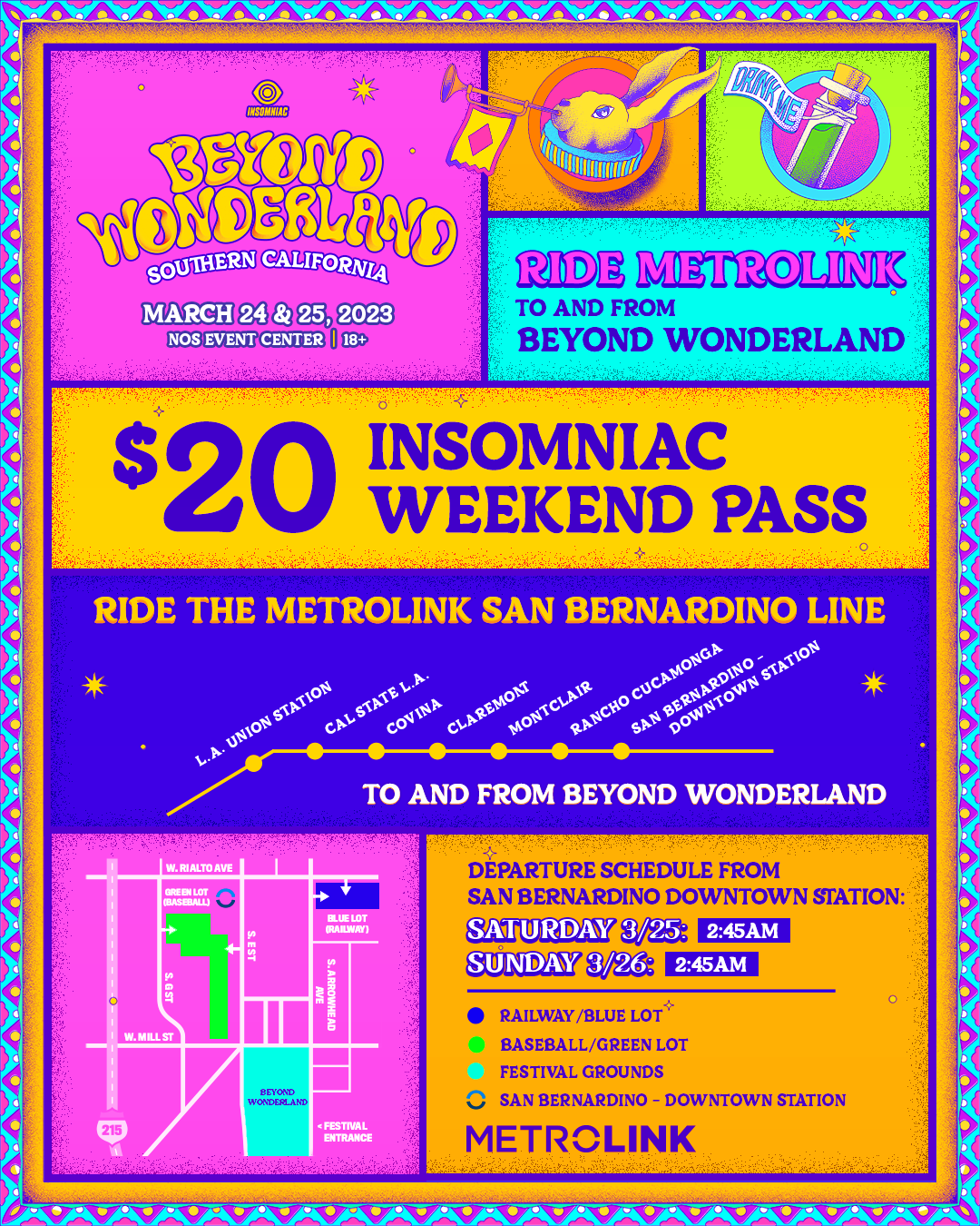 Take the Metrolink train to Insomniac's Beyond Wonderland at NOS Events Center in San Bernardino