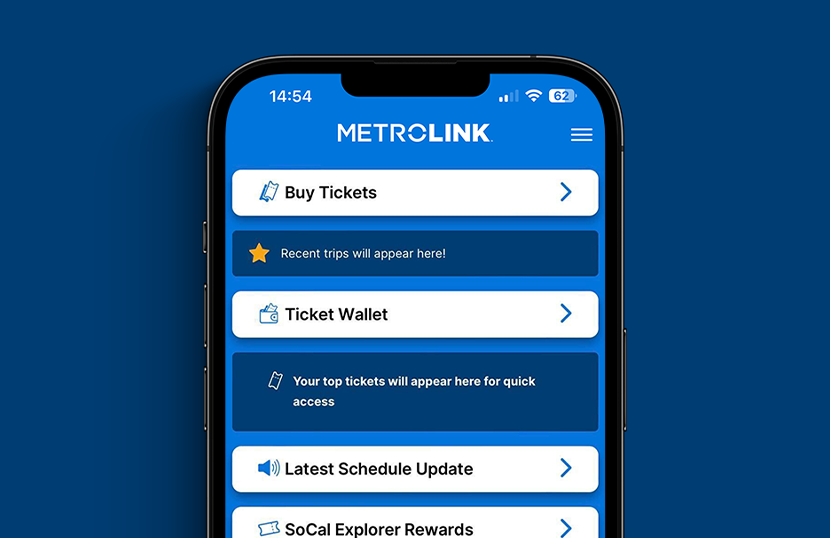Metrolink Mobile App Home Screen