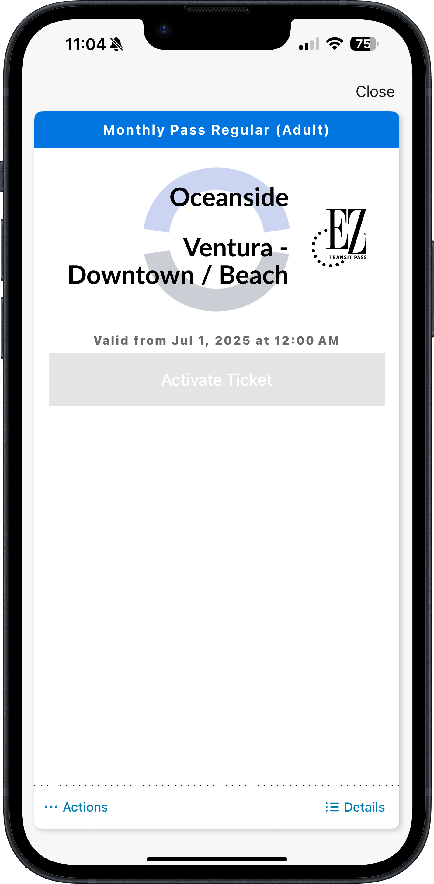 Metrolink App Activate Ticket Screen