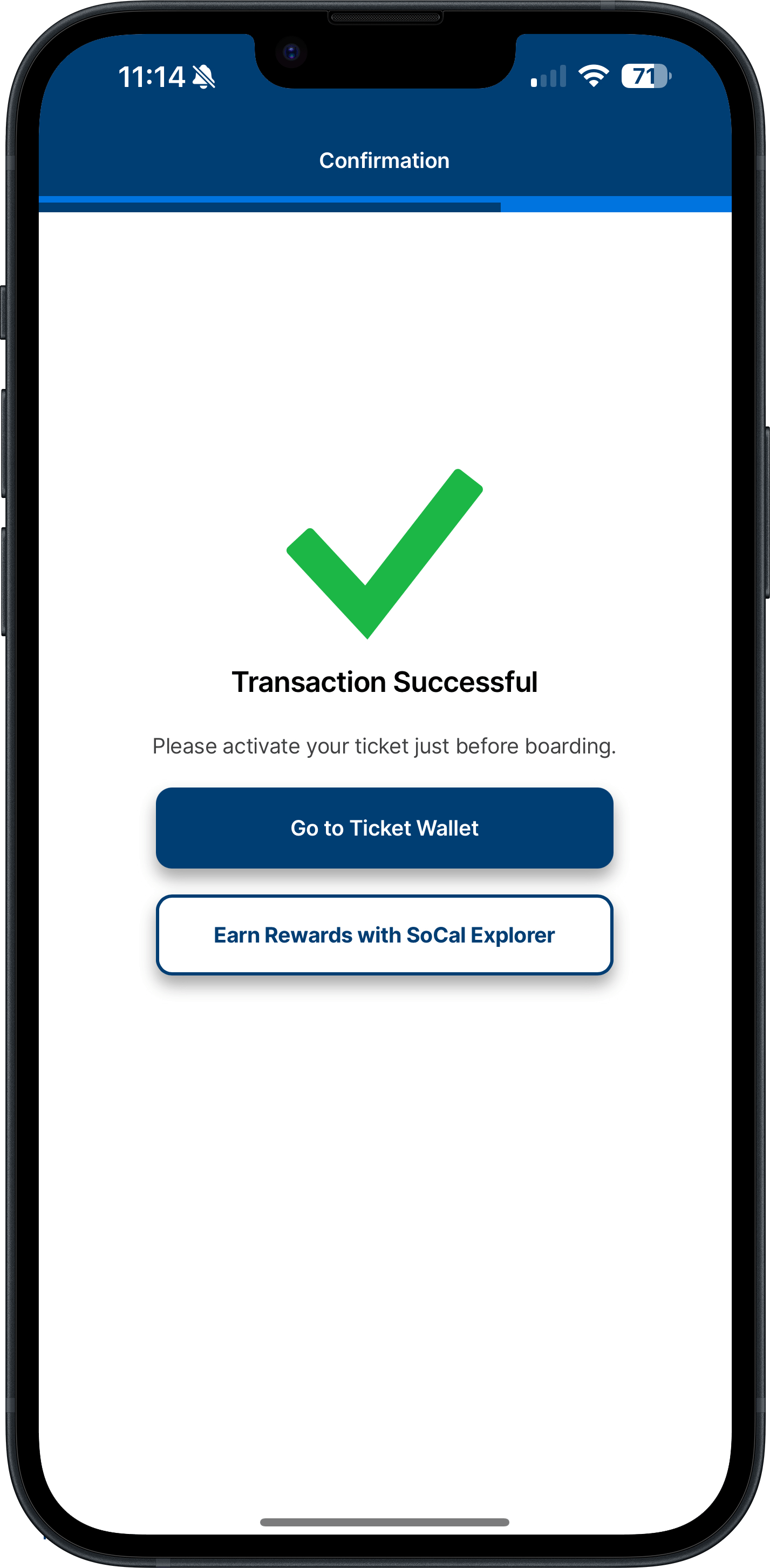 Metrolink App Confirmation Screen