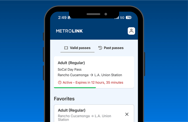 Metrolink Mobile App Home Screen